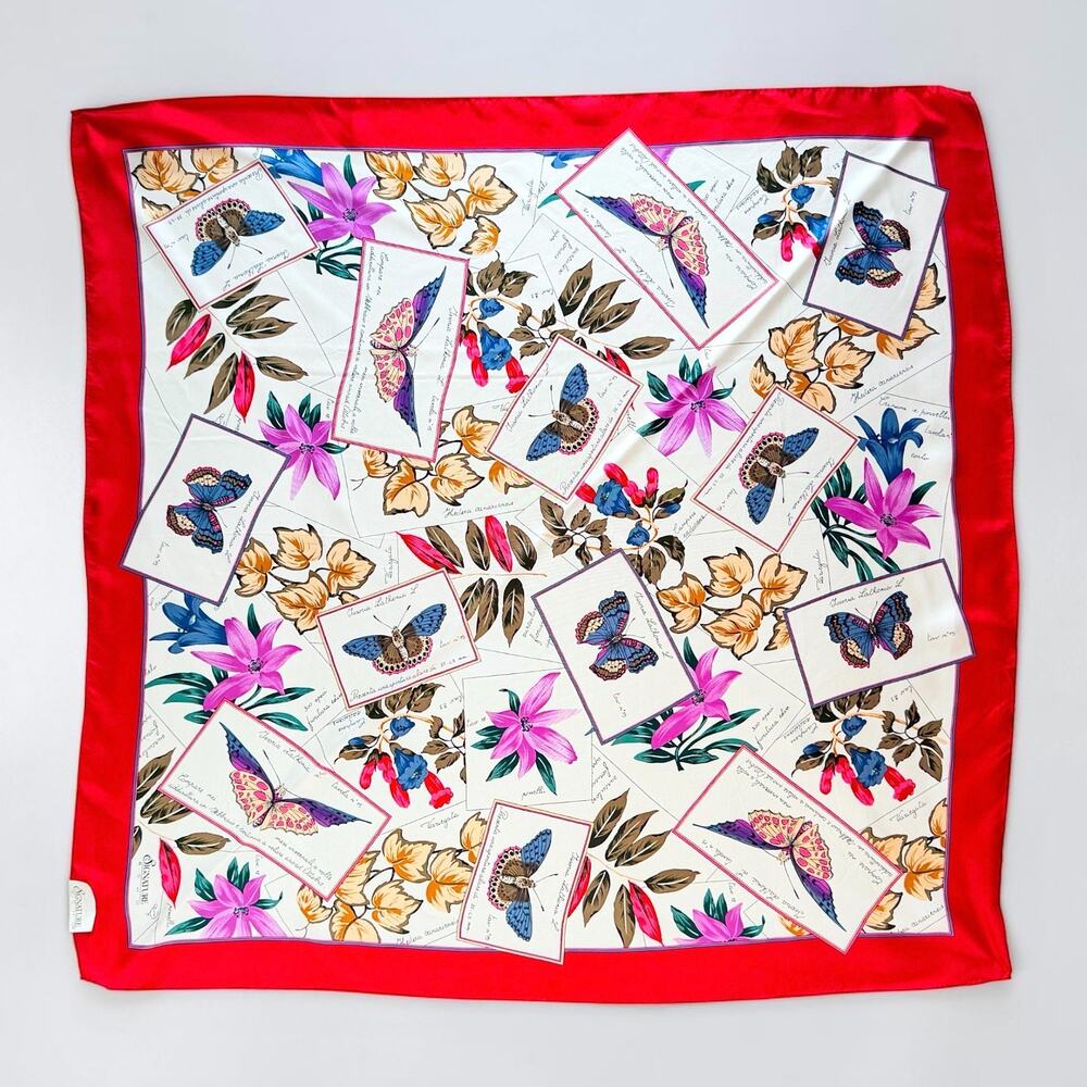 Vintage ECHO Signature 100% Silk Scarf 35" Floral Butterfly Sticker Tattoo NWT